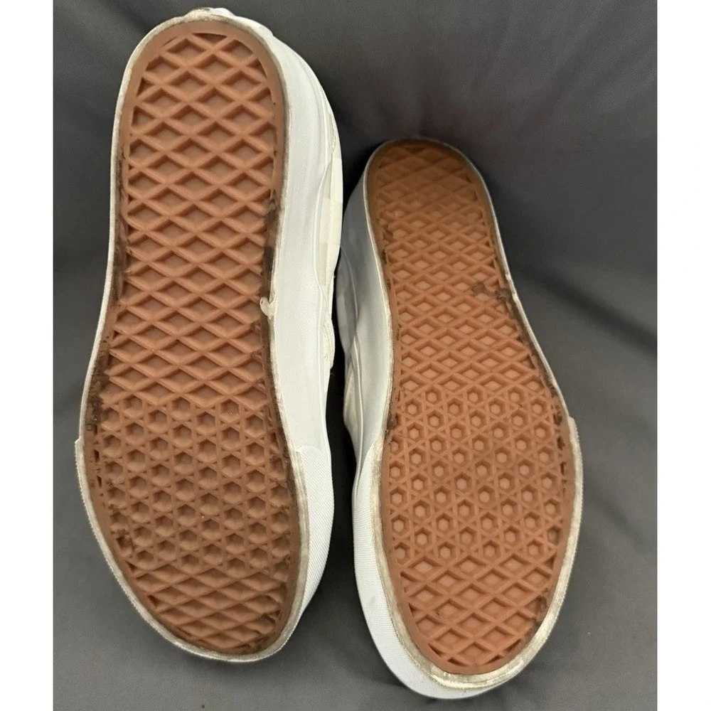 Vans Classic Slip-On Shoe Womens Size 7 Ivory Stackform Checkerboard Satin